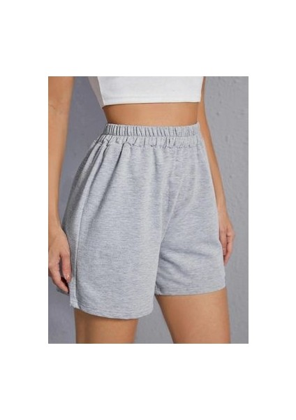 Penye Şort - Gri Basic Kısa Baskısız Kordonsuz fırsatları