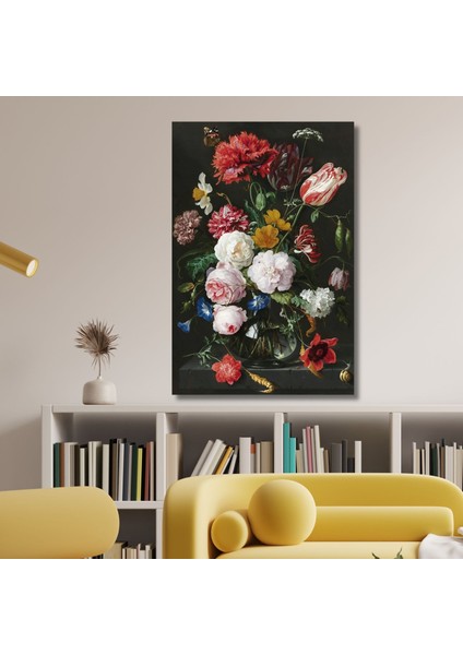 Tekli Dikey Kanvas Duvar Tablosu Farklı Çiçekler Dizaynı