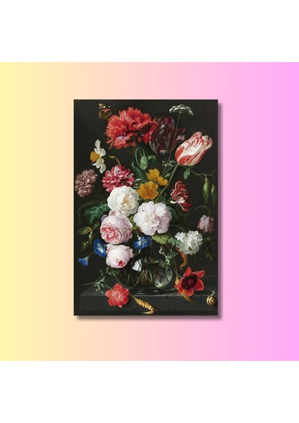 Tekli Dikey Kanvas Duvar Tablosu Farklı Çiçekler Dizaynı modelleri