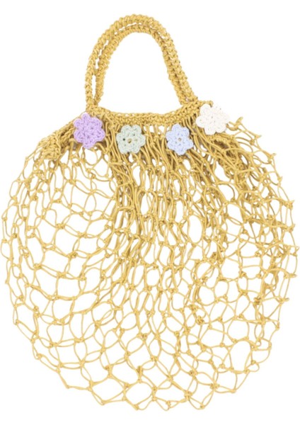 Çiçekli Sarı File Çanta