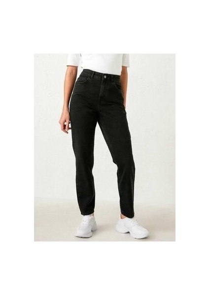 Stager Siyah Yüksek Bel Likralı Mom Jeans