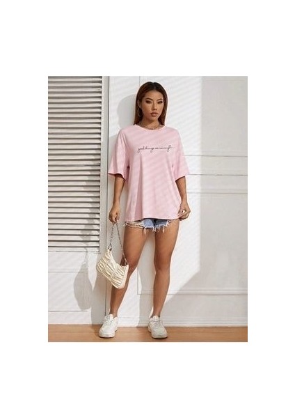 Good Things Baskılı Oversize T-Shirt Salaş Boyfirend fiyatları