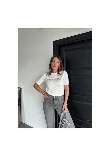 Miu Miu Beyaz Inci Yazılı Bluz