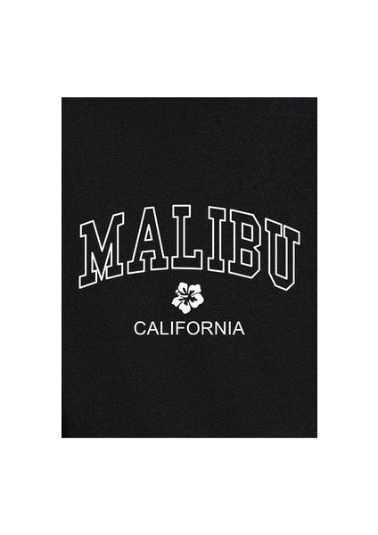 Malıbu Baskılı Siyah Oversize T-Shirt Salaş Boyfirend modelleri