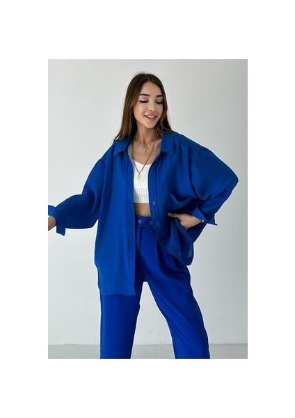 Düşük Omuz Oversize Desenli Gömlek