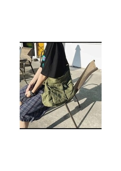 Harajuku Vintage Unisex Kargo Cep Iç Hacmi Geniş Haki Yeşil Postacı Çanta fiyatları