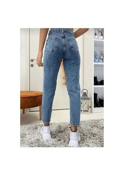 Akordion Yüksek Bel Likralı Mom Jeans Dar Paça Kot Pantolon fiyatları