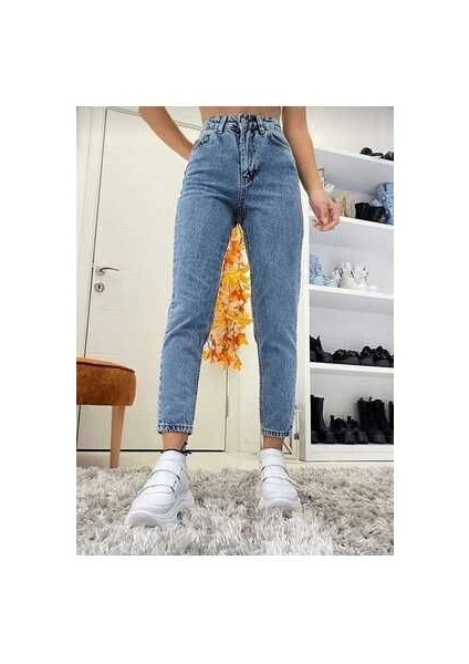 Akordion Yüksek Bel Likralı Mom Jeans Dar Paça Kot Pantolon modelleri