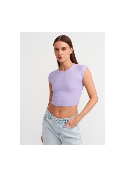 30528 Pamuk ve Modal Karışımlı Crop Top- Lila