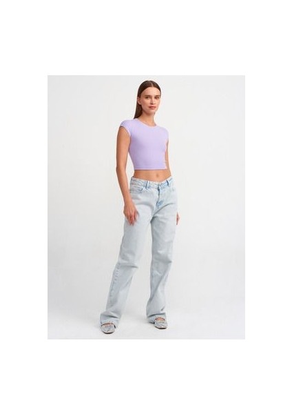 30528 Pamuk ve Modal Karışımlı Crop Top- Lila