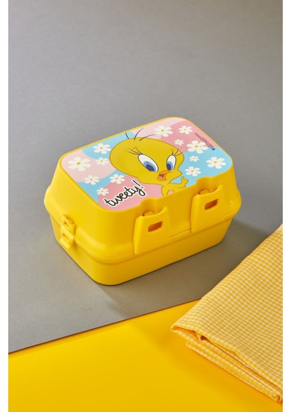 Tweety Dikdörtgen Beslenme Kutusu Kendinden Kaşıklı 4 Bölmeli 2 Katlı Beslenme Kutusu