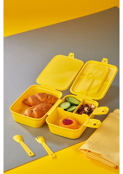 Tweety Dikdörtgen Beslenme Kutusu Kendinden Kaşıklı 4 Bölmeli 2 Katlı Beslenme Kutusu
