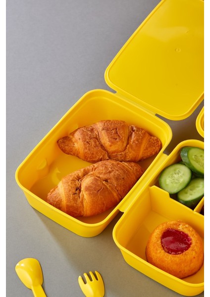 Tweety Dikdörtgen Beslenme Kutusu Kendinden Kaşıklı 4 Bölmeli 2 Katlı Beslenme Kutusu