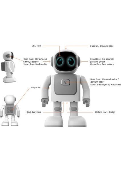 Dans Robotu Robert RS01 Eğlenceli Öğretici Oyun Arkadaşı Bluetooth Hoparlör