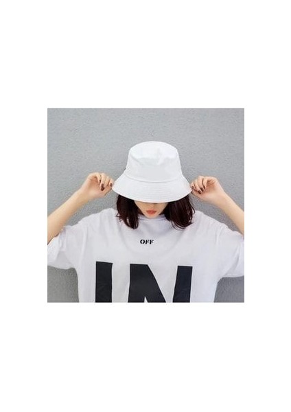 Düz Beyaz Yazlık Şık Kova Şapka Balıkçı Şapka Bucket Hat