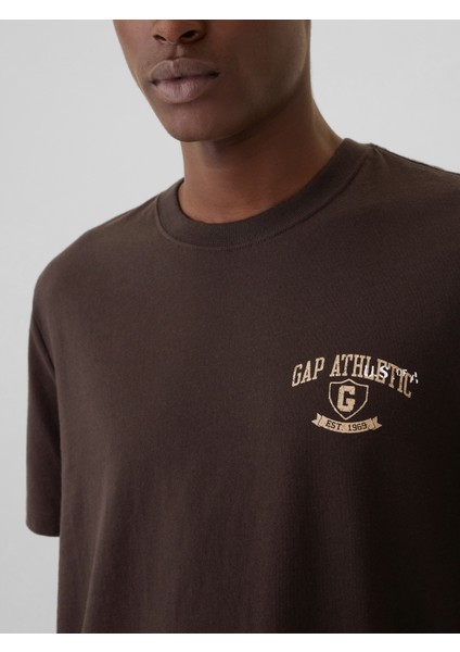 Erkek Kahverengi Everyday Soft Gap Logo Grafikli T-Shirt