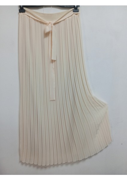 Büyük Beden Tesettüre Uygun Piliseli Astarlı Beli Kuşaklı Lastikli Şifon Uzun Akordion Etek indirimleri