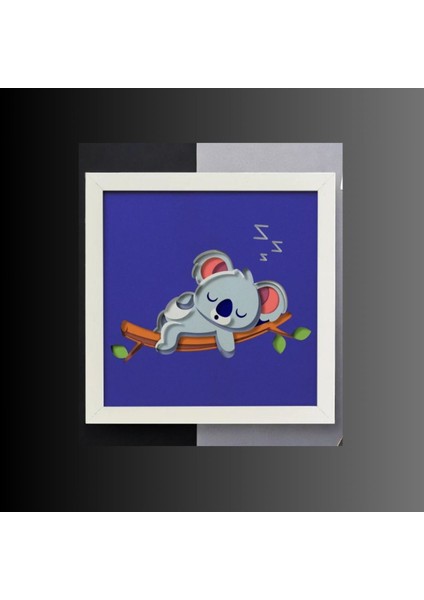 3D Lazer Kesim Mukkava Uyuyan Koala Duvar Dekoru - 30X30 cm Çerçeveli