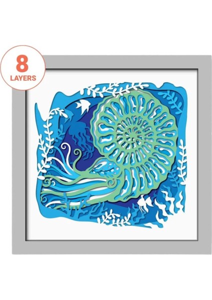 3D Lazer Kesim Mukkava Ammonit Desenli Duvar Dekoru - 30X30 cm Çerçeveli