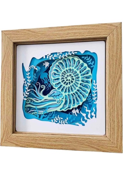 3D Lazer Kesim Mukkava Ammonit Desenli Duvar Dekoru - 30X30 cm Çerçeveli