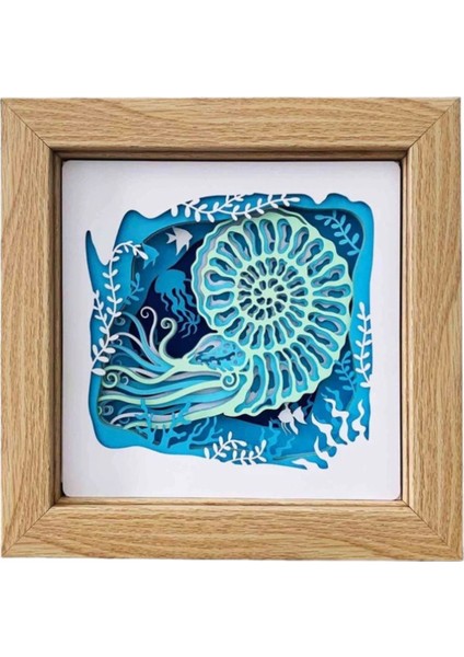 3D Lazer Kesim Mukkava Ammonit Desenli Duvar Dekoru - 30X30 cm Çerçeveli