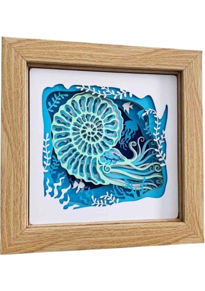 3D Lazer Kesim Mukkava Ammonit Desenli Duvar Dekoru - 30X30 cm Çerçeveli
