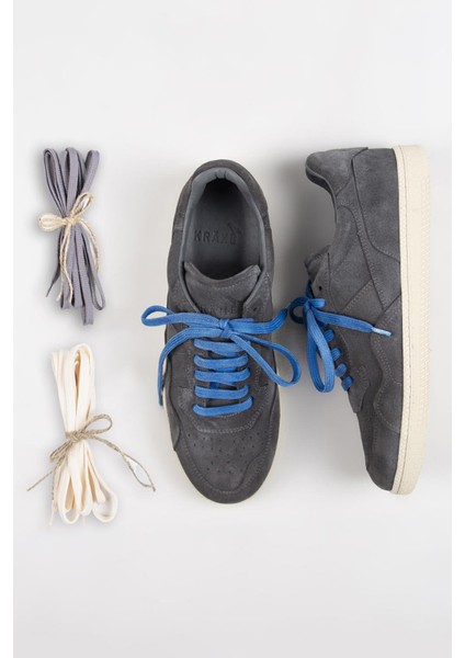 Zeus Erkek Deri El Boyamalı Bağcık Ve Iki Yedek Bağcıklı Gri Sneakers
