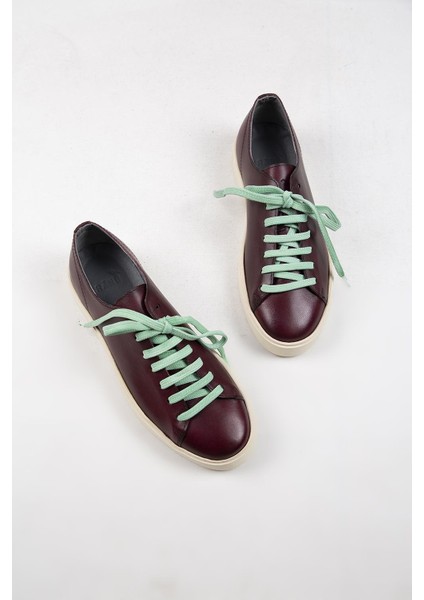 Ares Erkek Deri El Boyamalı Bağcık Ve Iki Yedek Bağcıklı Bordo Sneakers indirimleri