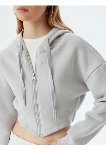 Crop Sweatshirt Fermuarlı Korse Görünümlü Kapüşonlu indirimleri