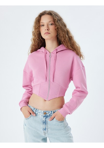 Crop Sweatshirt Fermuarlı Korse Görünümlü Kapüşonlu modelleri
