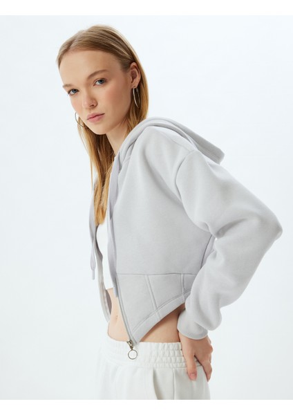 Crop Sweatshirt Fermuarlı Korse Görünümlü Kapüşonlu