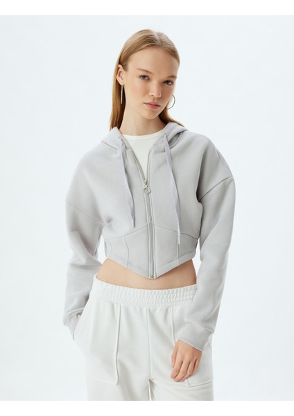 Crop Sweatshirt Fermuarlı Korse Görünümlü Kapüşonlu modelleri