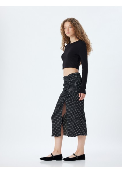 Midi Etek Yırtmaçlı Puantiyeli Drapeli Yüksek Bel Slim Fit fiyatları