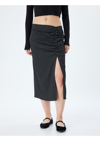 Midi Etek Yırtmaçlı Puantiyeli Drapeli Yüksek Bel Slim Fit modelleri