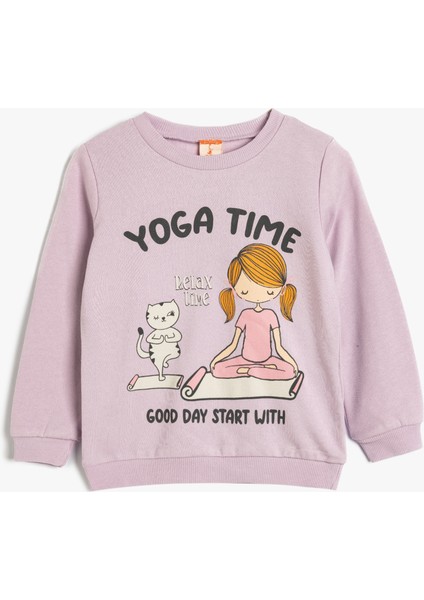 Sweatshirt Baskı Detaylı Bisiklet Yaka Uzun Kollu Pamuklu Şardonlu