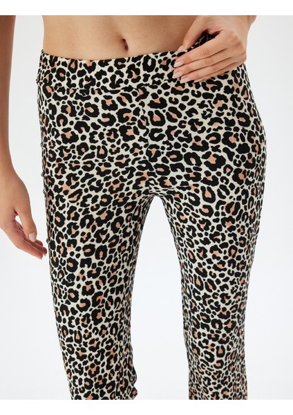 Ispanyol Paça Tayt Pantolon Leopar Desenli Beli Lastikli Bürümcük