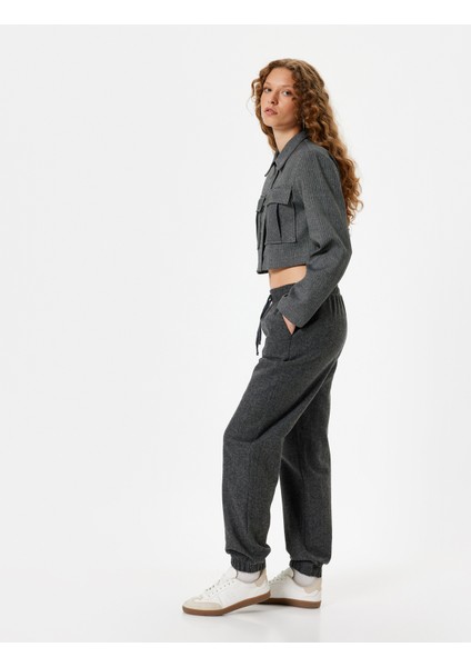 Jogger Pantolon Beli Bağcıklı Cep Detaylı Kırçıllı