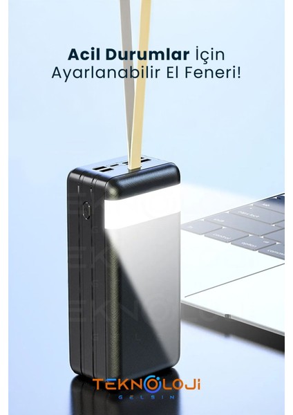 80.000 Mah Powerbank 4 USB Micro Type-C Lıghtnıng Girişli El Fenerli Taşınabilir Şarj Aleti