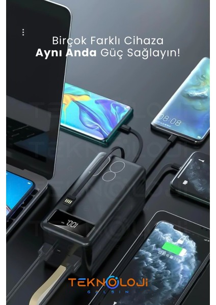 80.000 Mah Powerbank 4 USB Micro Type-C Lıghtnıng Girişli El Fenerli Taşınabilir Şarj Aleti