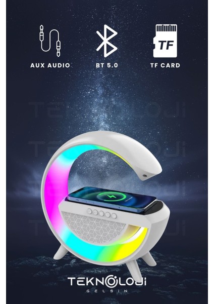 Akıllı Gece Lambası Speaker Bluetooth Hoparlör Kablosuz Şarj Rgb Masa Lambası Yatak Odası Dekor 3in1