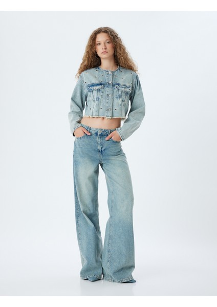 Crop Kot Ceket Yuvarlak Yaka Kuşgözü Detaylı Cepli Düğmeli