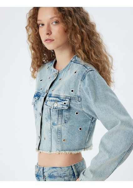 Crop Kot Ceket Yuvarlak Yaka Kuşgözü Detaylı Cepli Düğmeli fiyatları