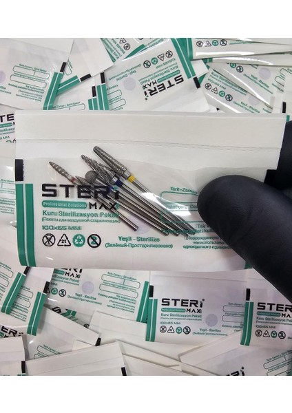 Freze Uç Sterilizasyon Zarfı Şeffaf - Mini Boy Indikatörlü Sterilizasyon Kraft Paketi 100MMX65MM (100) Adet modelleri