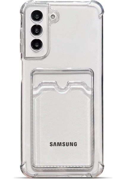 Case World Caseworld Samsung Galaxy S21 Plus Kapak Kamera Korumalı Kartlıklı Darbe Emici Özellikli Şeffaf Silikon Kılıf