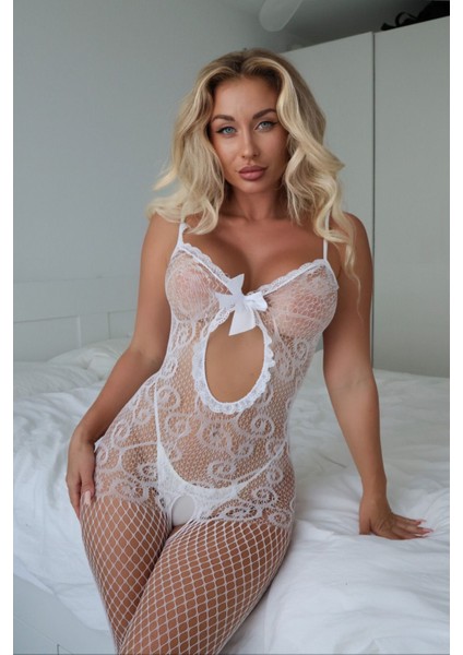 Kadın Beyaz Fantezi Vücut Çorabı