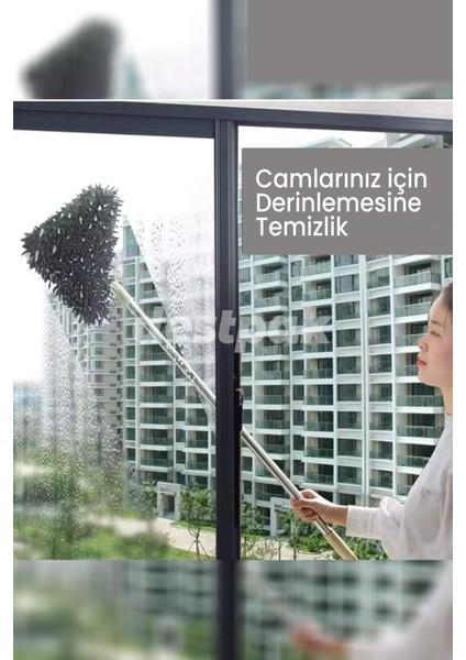 Üçgen Mop - 2 Bezli Cam Çekçekli Mop - Cam, Yer, Duvar - Püskül ve Mikrofiber Bez