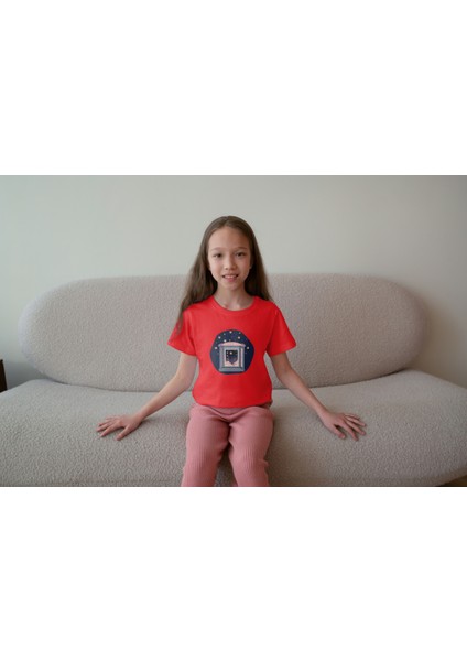 Kız Çocuk Pamuk Gece Yıldızları Baskılı Kısa Kol Tshirt