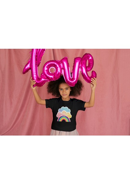 Kız Çocuk Pamuk Gökkuşağı Baskılı Kısa Kol Tshirt fiyatları