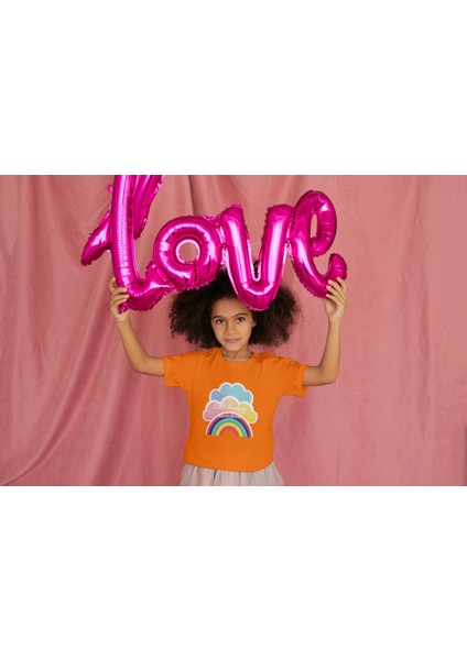 Kız Çocuk Pamuk Gökkuşağı Baskılı Kısa Kol Tshirt fiyatları