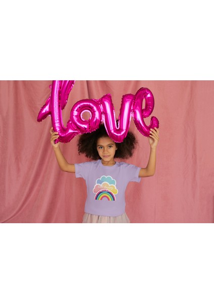 Kız Çocuk Pamuk Gökkuşağı Baskılı Kısa Kol Tshirt fiyatları